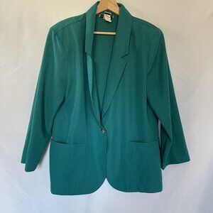 Requirements Petite turquoise blazer women's 14 pockets shoulder pads vintage